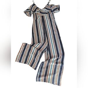 Flying Tomato Off The Shoulder Ruffled Top Boho Print Wide Leg Jumpsuit Size L